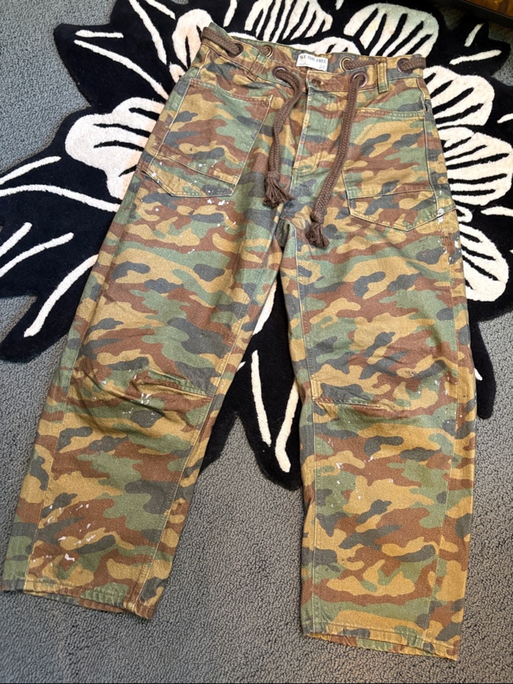WE THE FREE Camo Drawstring Barrel Leg Pants Free People